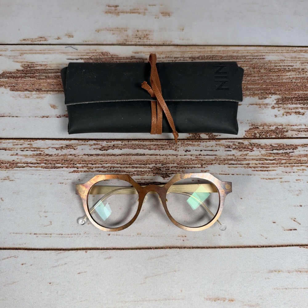 Vintage Nina Mur Wooden Eyeglasses Frames Bronze Metal Hand Made Spain 140mm